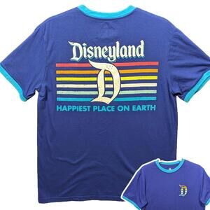 Disneyland Resort Ringer T-Shirt Medium M Blue Happiest Place On Earth Retro Tee